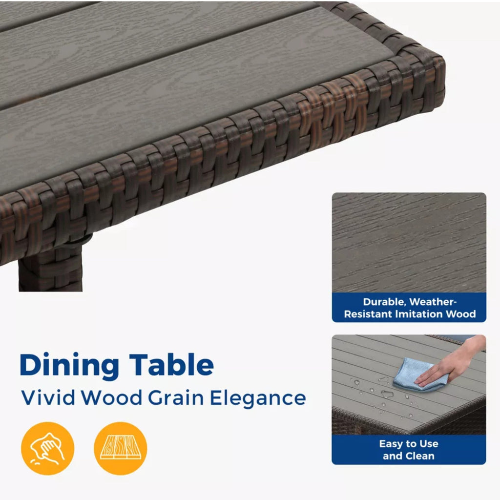 Outdoor Dining Set PE Rattan Brown Blue 7 Piece Seats 8
