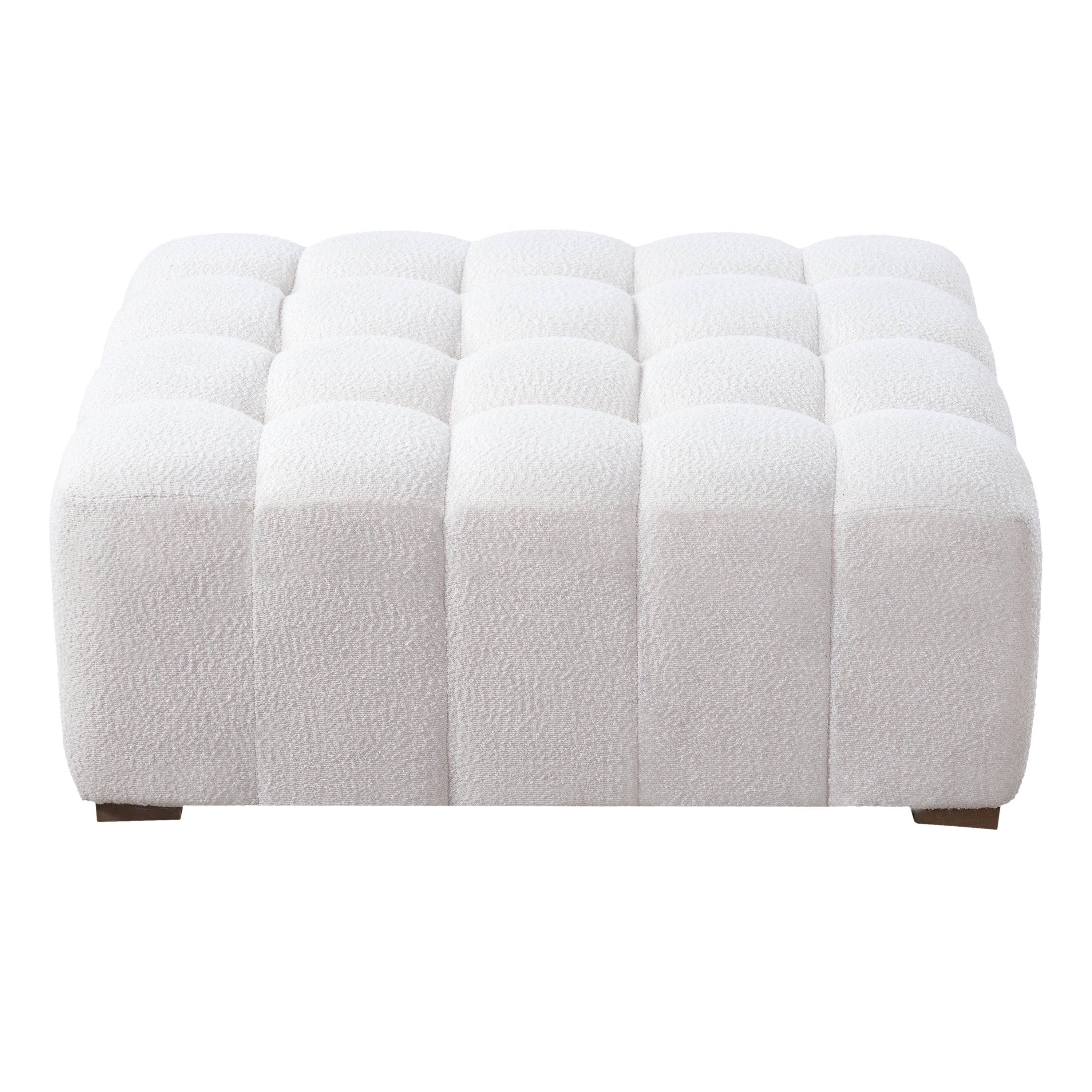 White Boucle Rectangular Ottoman Rubberwood Legs 44.5x35.5x18.5