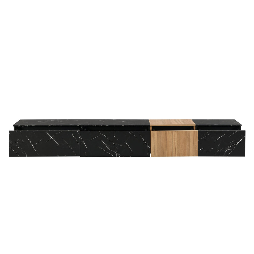 TV Stand Faux Marble Walnut Particle Board 4-Drawer Fits 88 In TV 78.7 In