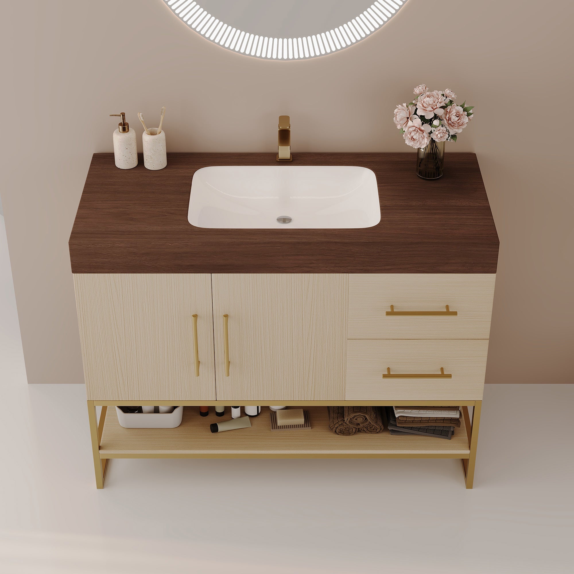 36' Modern Free-Standing Bathroom Vanity with Seamless Ceramic Sink & Sintere...
