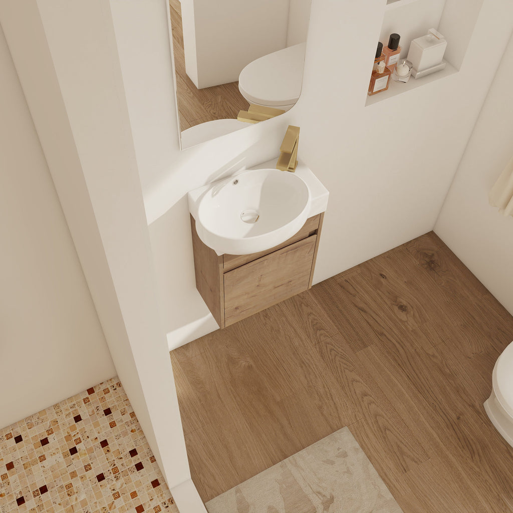 Soft Close Doors Bathroom Vanity With Sink, 16 Inch For Small Bathroom
