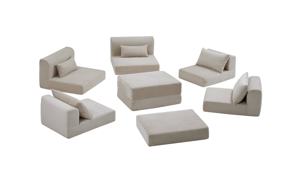 Sectional Sofa L-Shape Fabric Camel 4 Seat 100 In 5 Pillows No Assembly