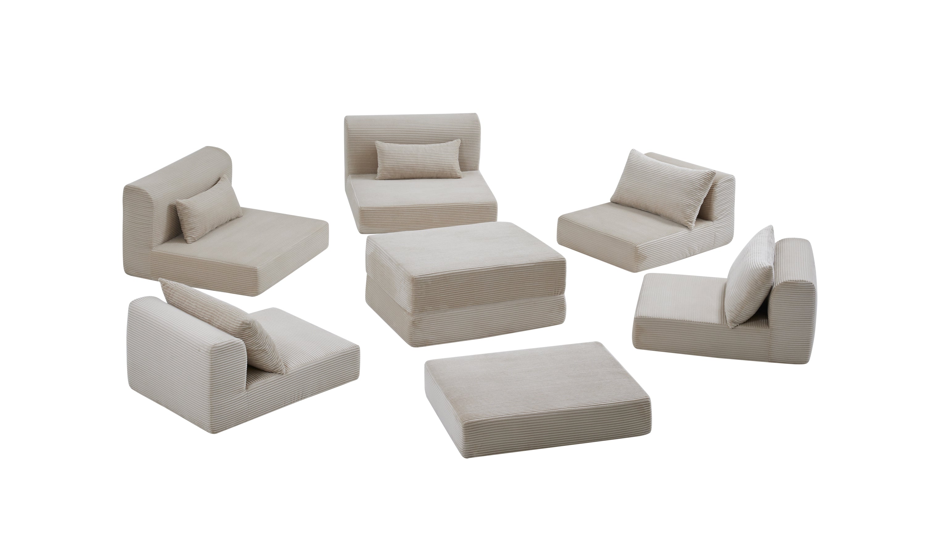 Sectional Sofa L-Shape Fabric Camel 4 Seat 100 In 5 Pillows No Assembly