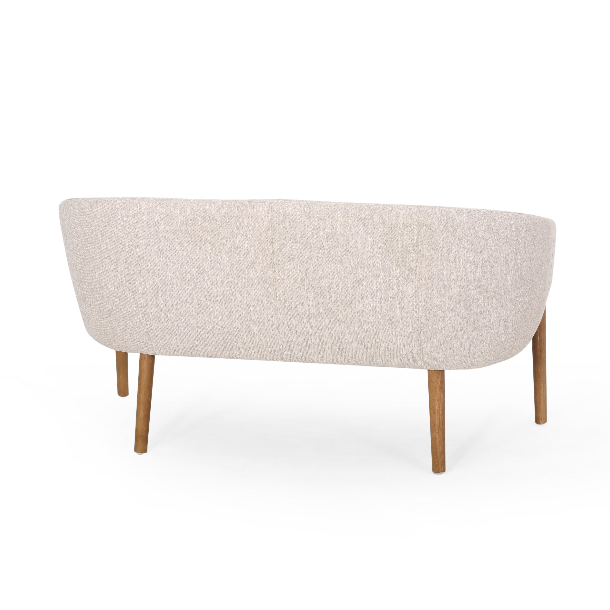 Loveseat Mid-Century Modern Channel Stitched Fabric Beige Rubberwood Legs 55 In