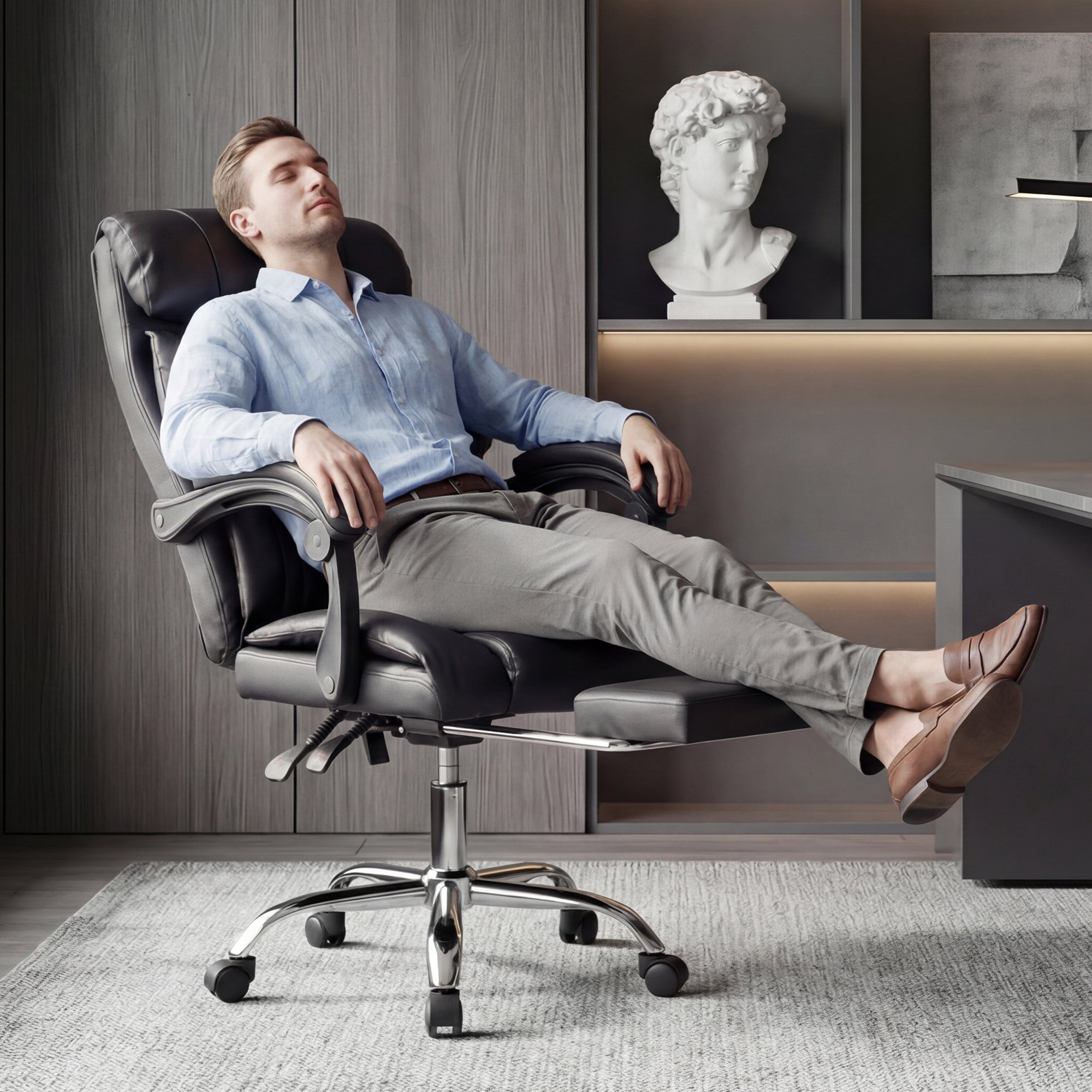 Executive Office Chair with Foot Rest, Adjustable Height High Back Reclining ...