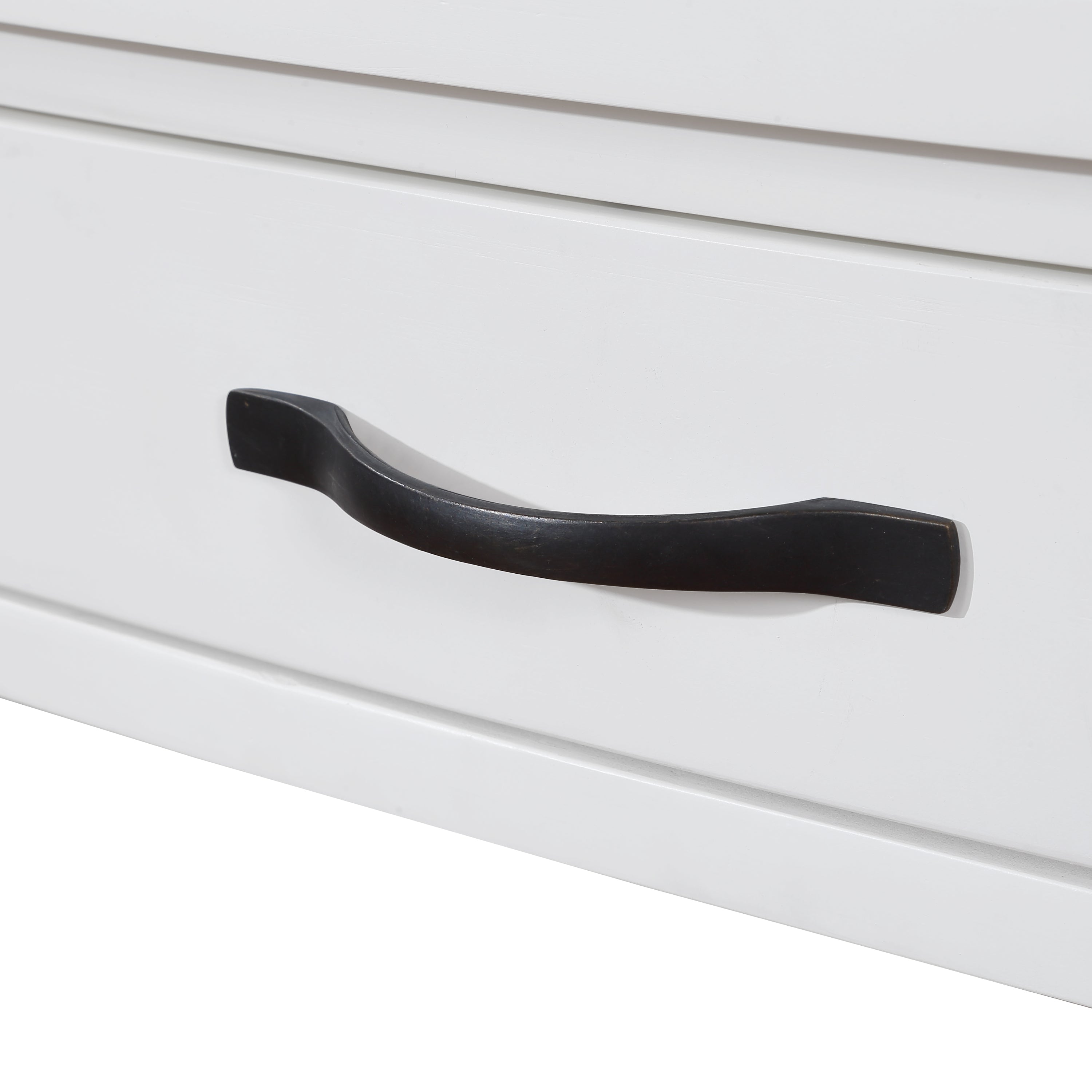 33.8 in Triangle Corner Table, 3-Tier Solid Wood Legs, Small Spaces, Milk White