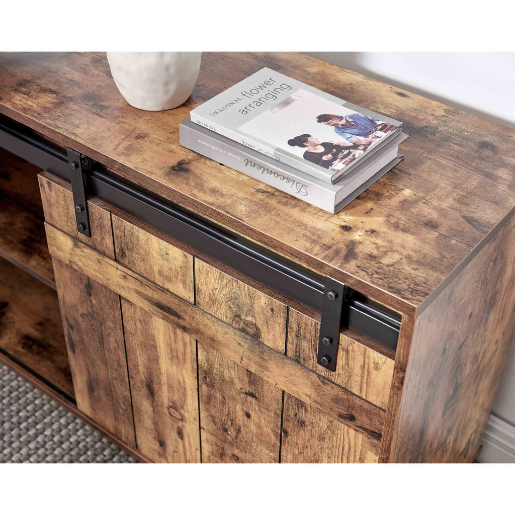 Desk L-shaped Workstation Home Office storage credenza sliding barn door Wood
