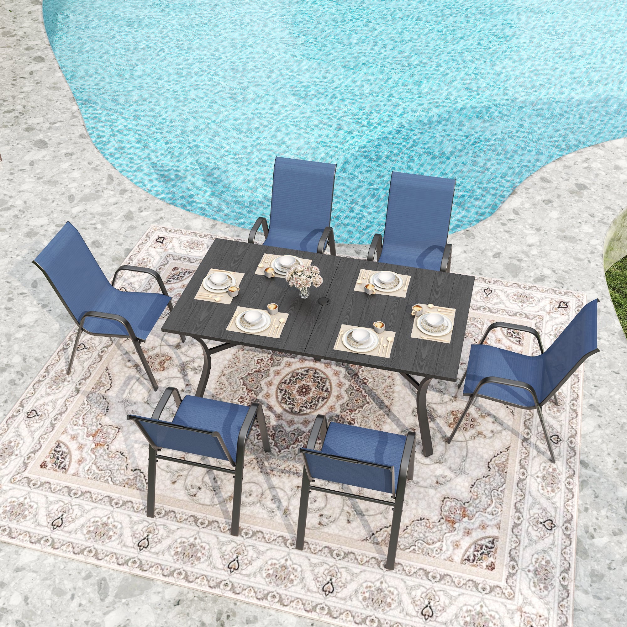 6-Piece Outdoor Dining Chairs Set, Wide Ergonomic Seat, 350 lbs Capacity per