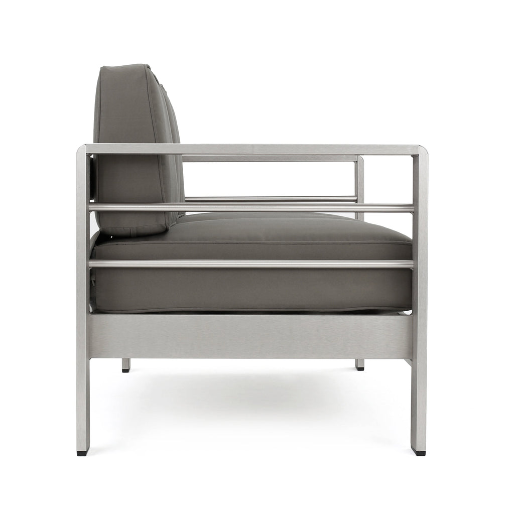 Outdoor Loveseat Aluminum Khaki Water-Resistant Cushion 56.75x27.5 In 600 LB