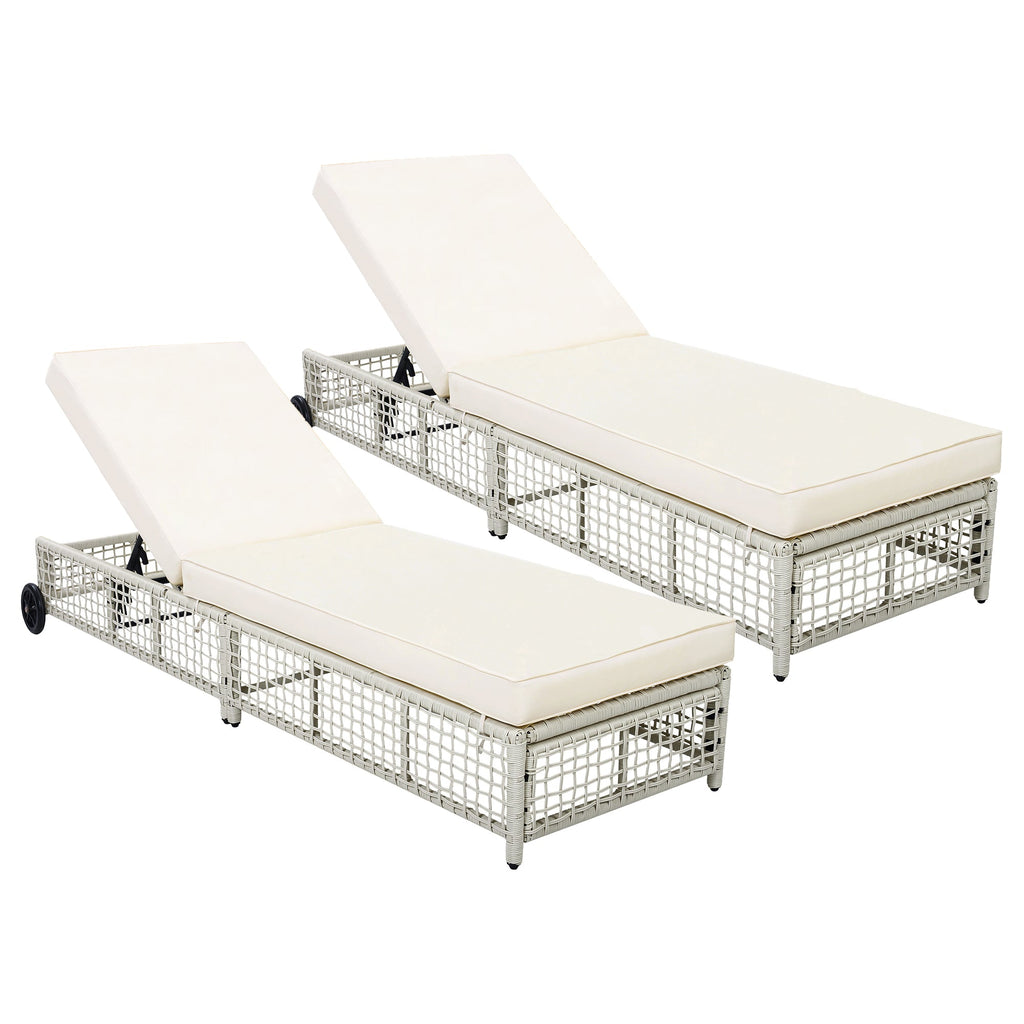 Outdoor Lounge Chair, 5-Position Adjustable Rattan Chaise with Cushion and