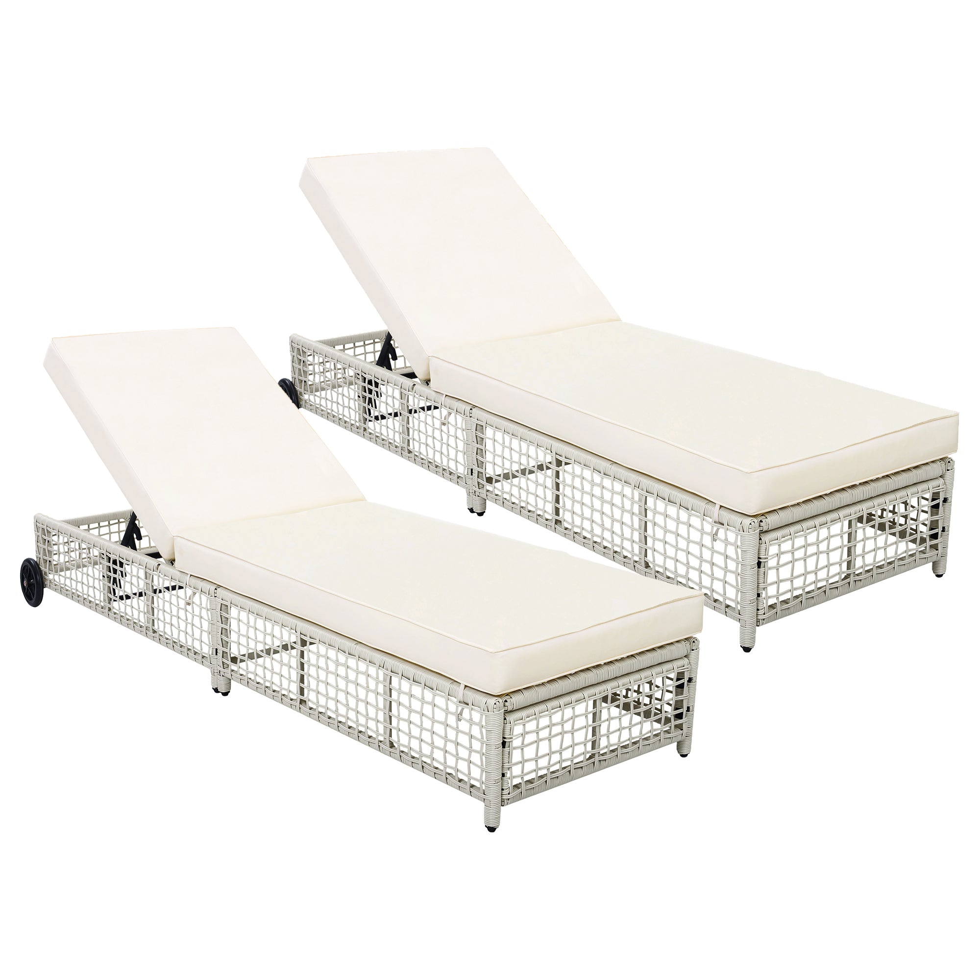 Outdoor Lounge Chair, 5-Position Adjustable Rattan Chaise with Cushion and