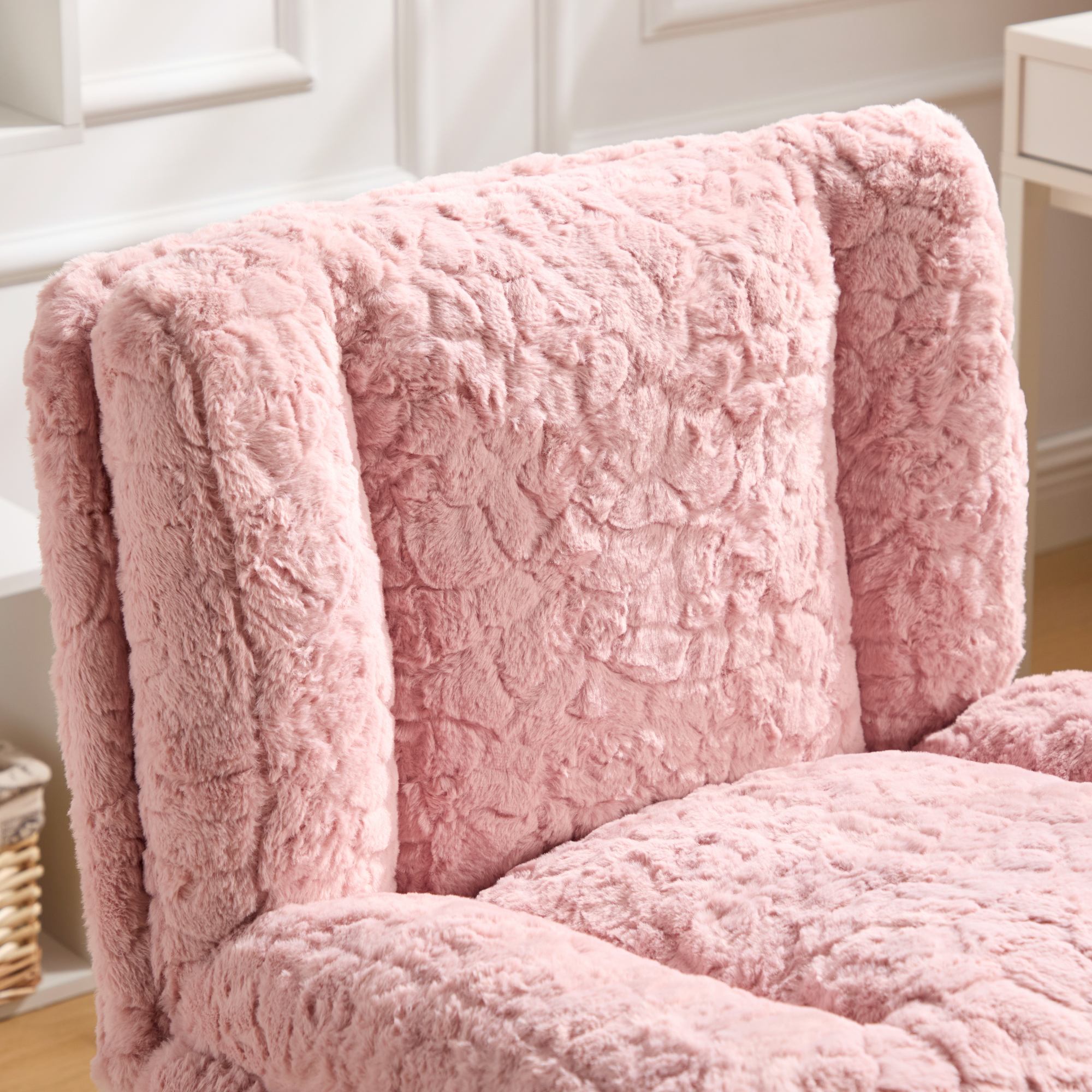 Swivel Chair Faux Alpaca Pink Wide 26.4 In Seat 360 Degree Height Adjust