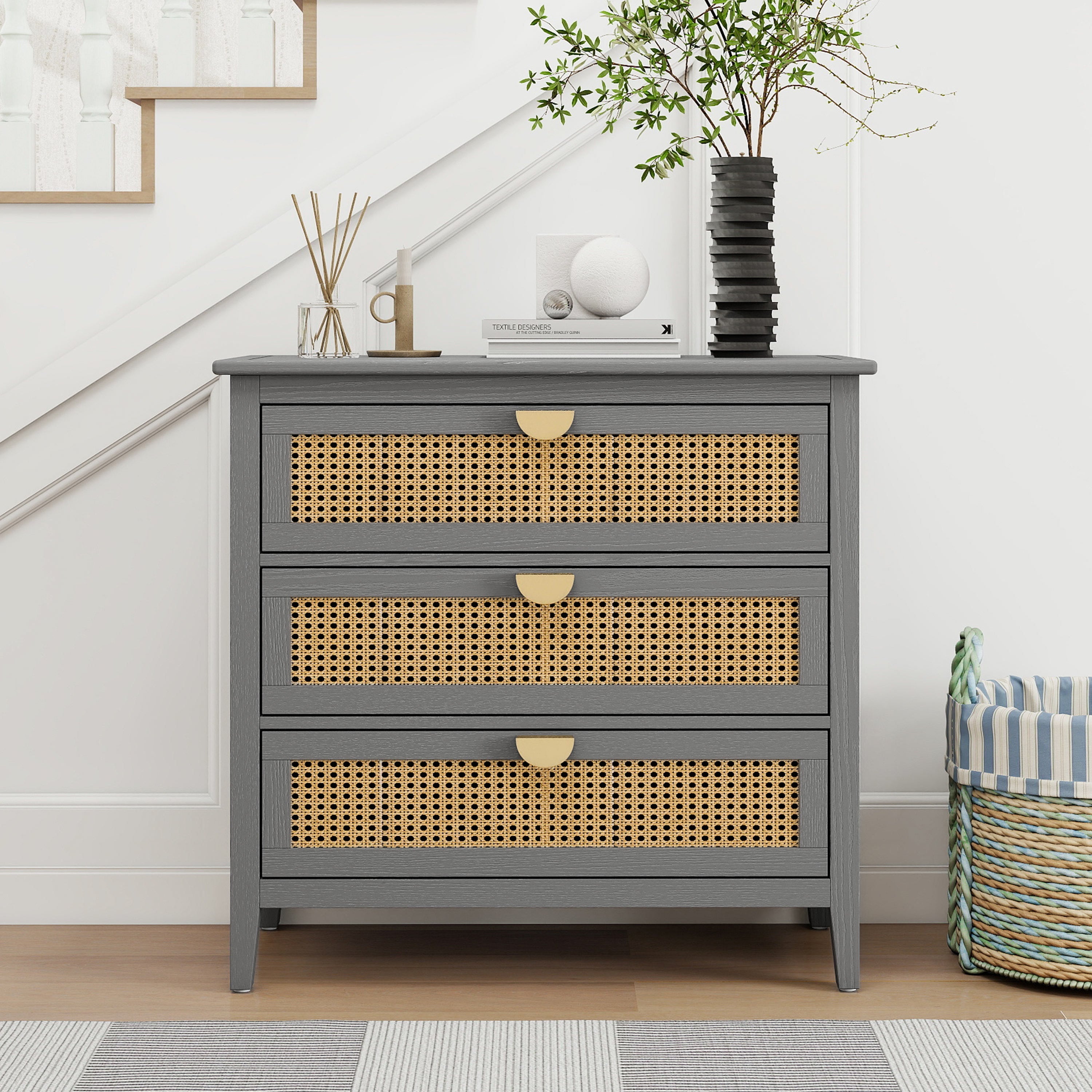 3-Drawer Cabinet - Natural Rattan - Suitable for Bedroom, Living Room, or Study