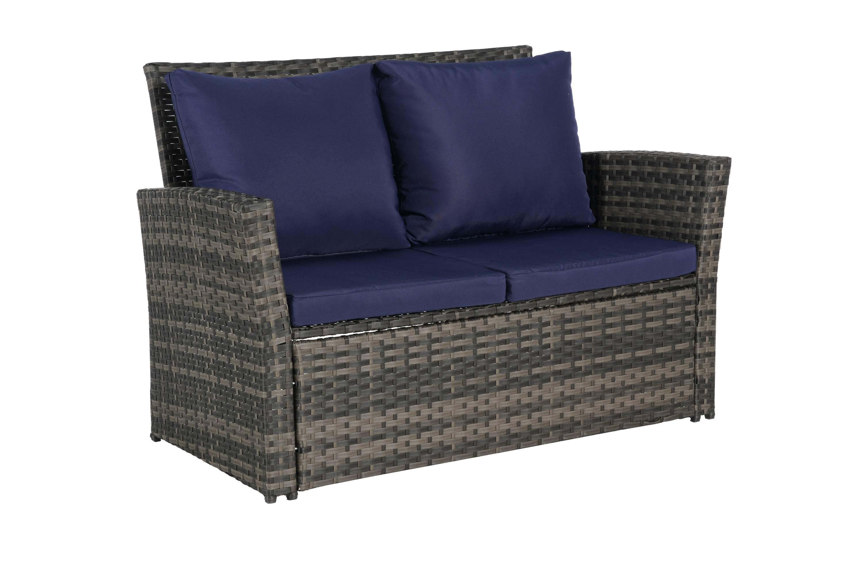 Outdoor Patio Set PE Rattan Steel Dark Blue 4 Piece Glass Seats 4
