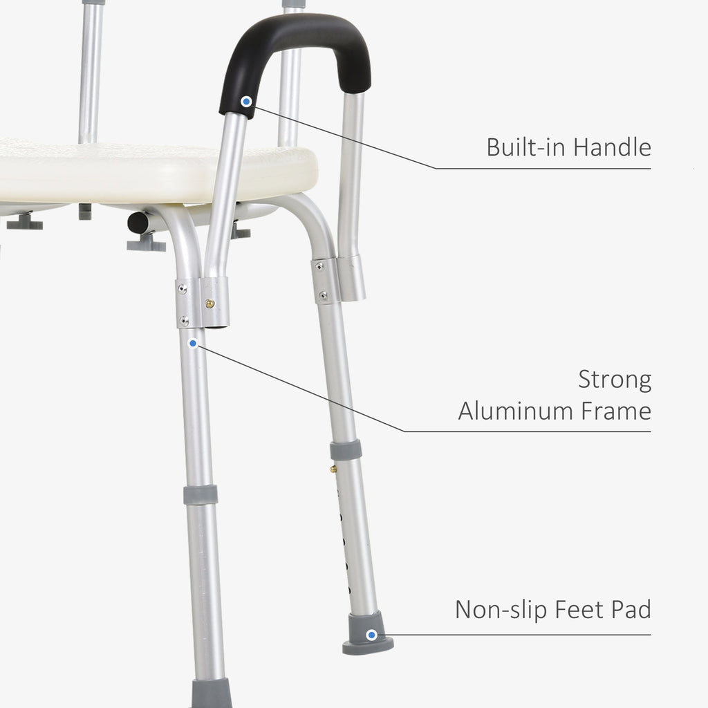 Shower Chair Adjustable Aluminum Removable Armrests Lightweight Portable 7 LB