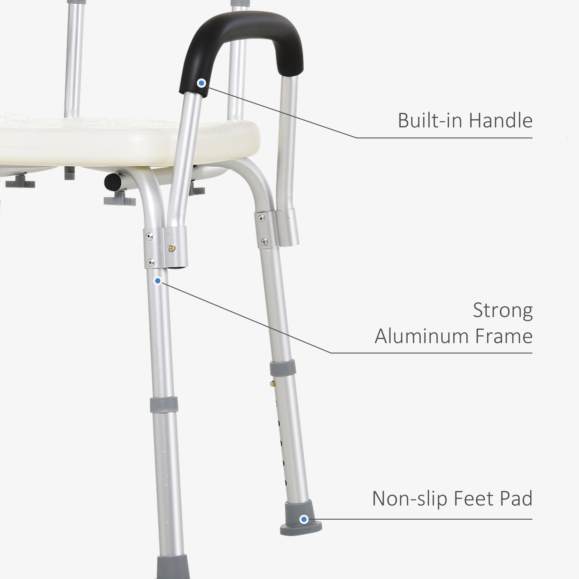 Shower Chair Adjustable Aluminum Removable Armrests Lightweight Portable 7 LB