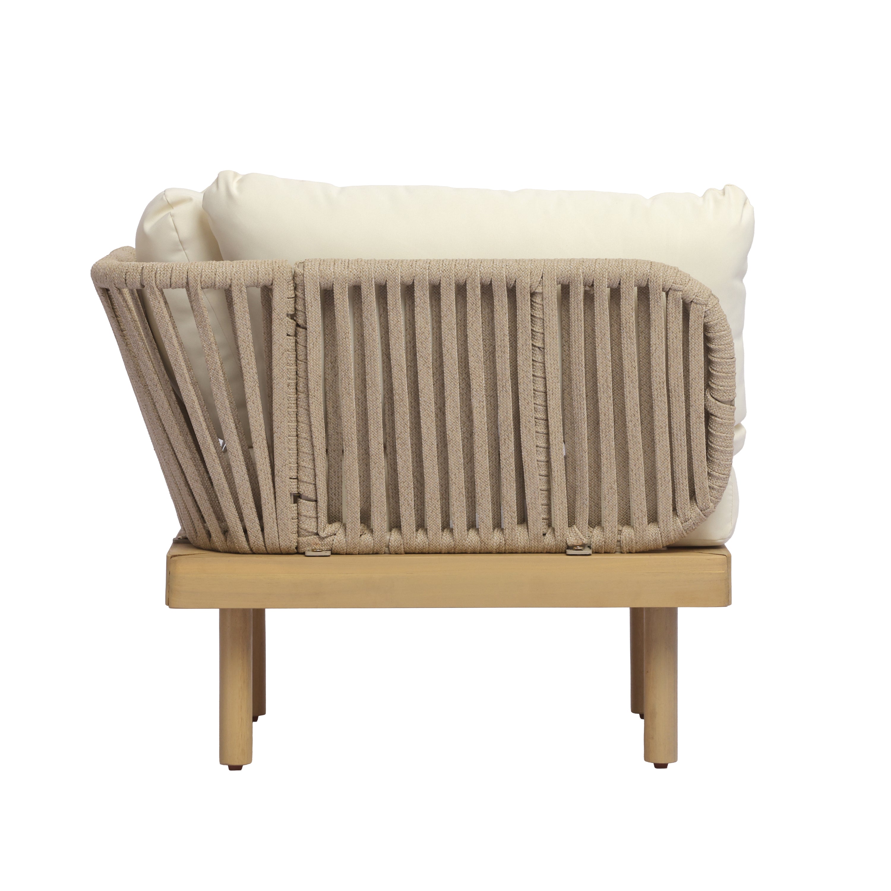 Outdoor Sectional Set Acacia Wood Rope L-Shape Beige 6 Piece