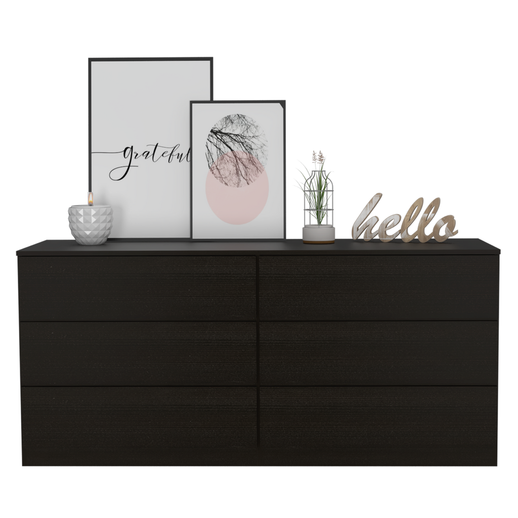 Dresser Minimalist 6-Drawer Wenge Particle Board Melamine Metal Legs 60.4 In