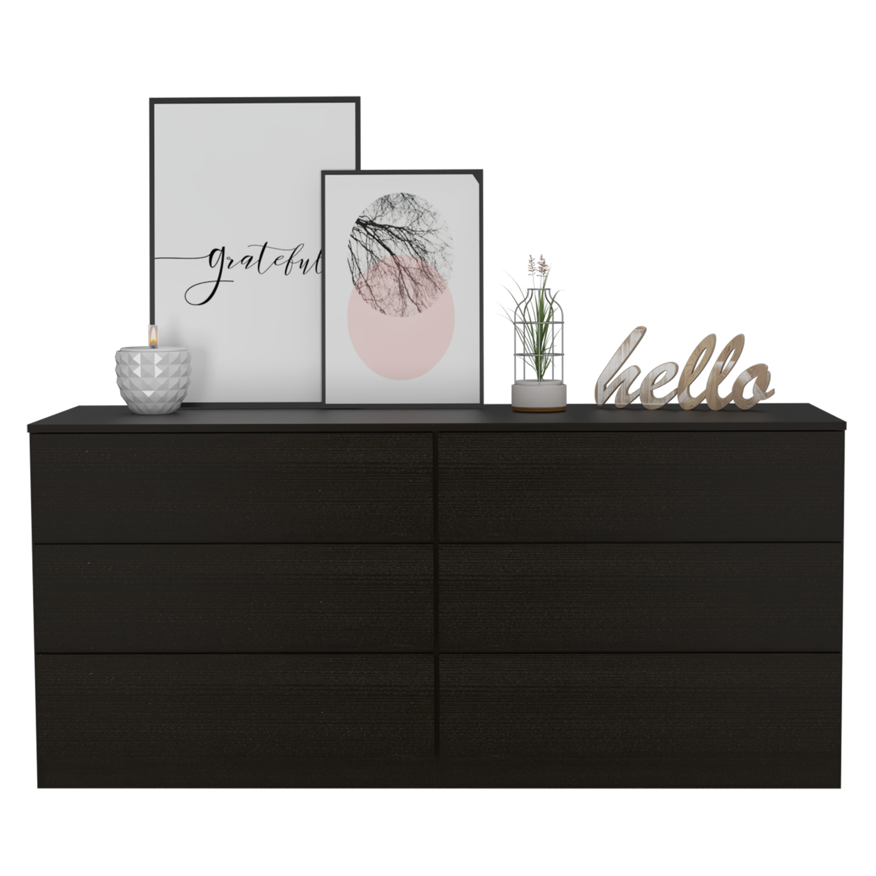 Dresser Minimalist 6-Drawer Wenge Particle Board Melamine Metal Legs 60.4 In