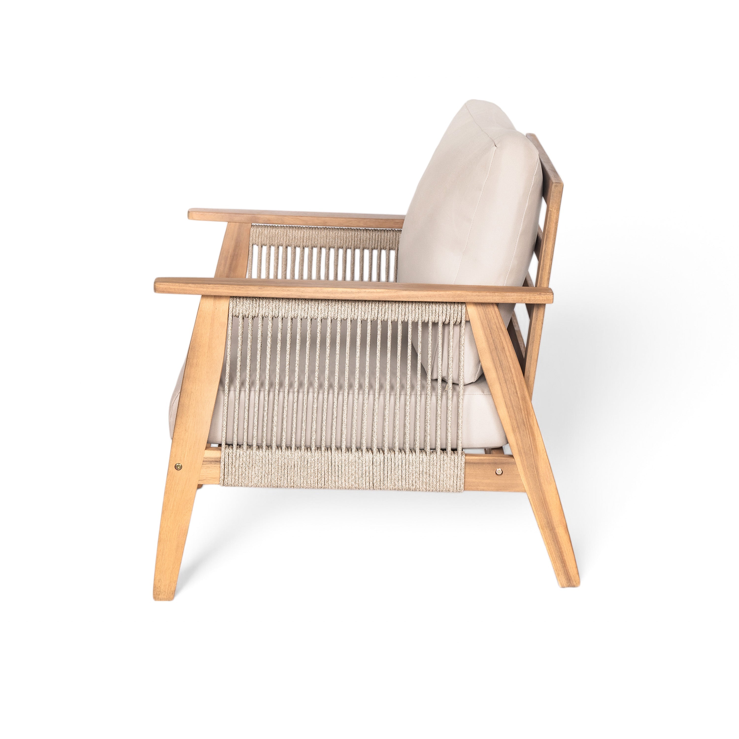 Outdoor Conversation Set 4 Piece Acacia Wood Rope