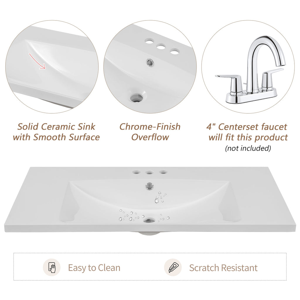 36' Bathroom Vanity with Sink Combo, Six Drawers, Multi-Functional Drawer Div...