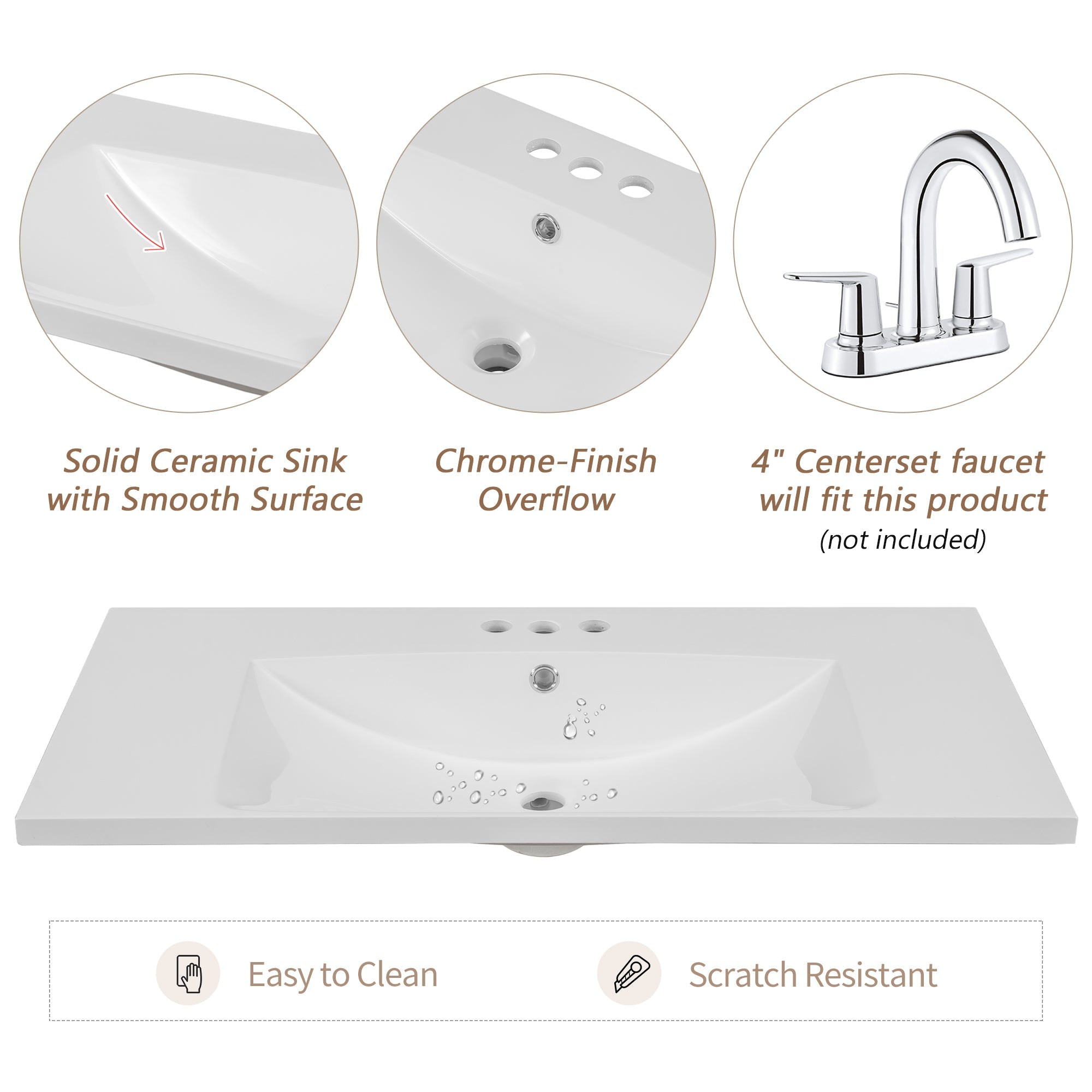 36' Bathroom Vanity with Sink Combo, Six Drawers, Multi-Functional Drawer Div...