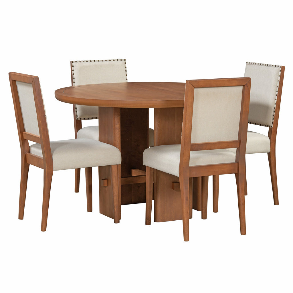 5-Piece Round Dining Table Set for 4, Minimalist Farmhouse Dining Table with 4