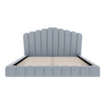 Velvet Upholstered Queen Bed Frame with Shell-Shaped Headboard, Light Blue