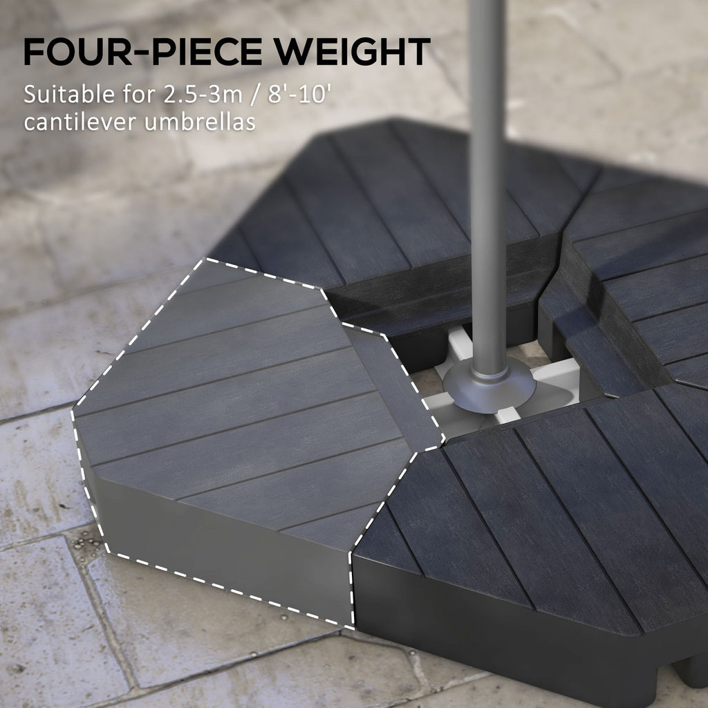 Patio Umbrella Base Cantilever Fillable HDPE 4 Piece 176 LB Wood Grain