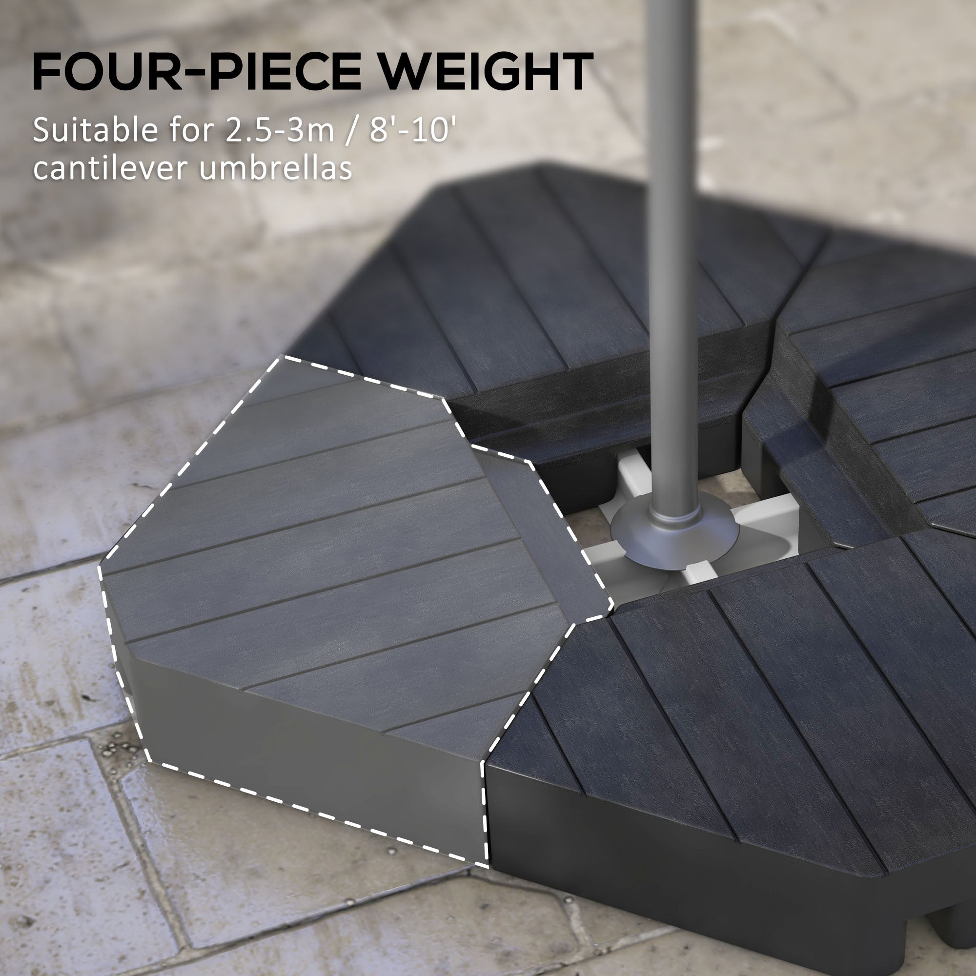 Patio Umbrella Base Cantilever Fillable HDPE 4 Piece 176 LB Wood Grain