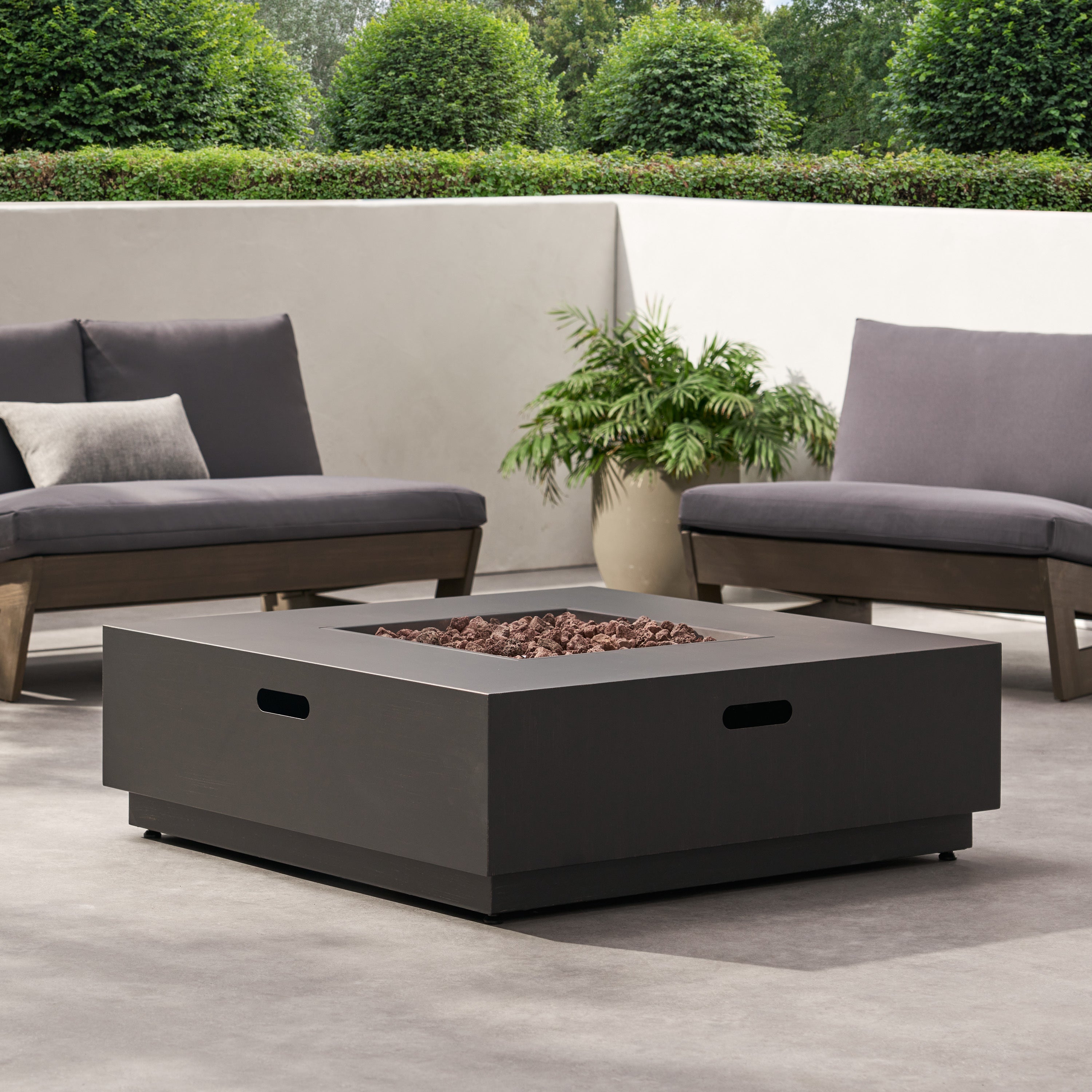 Stylish 40' Square Fire Pit in Brown and Gold Iron for Outdoor Warmth