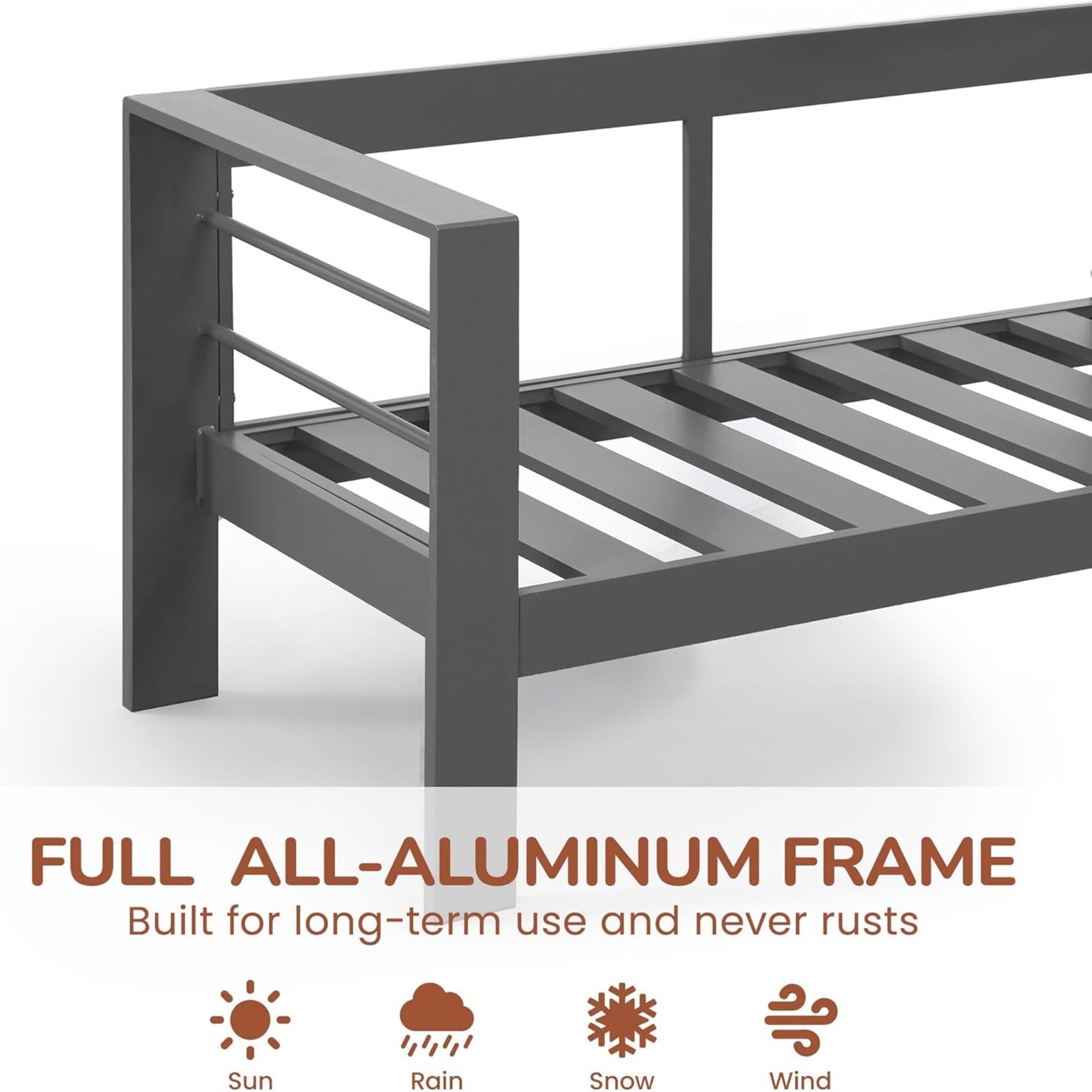 3-Seat Outdoor Aluminum Sofa 74" Dark Gray