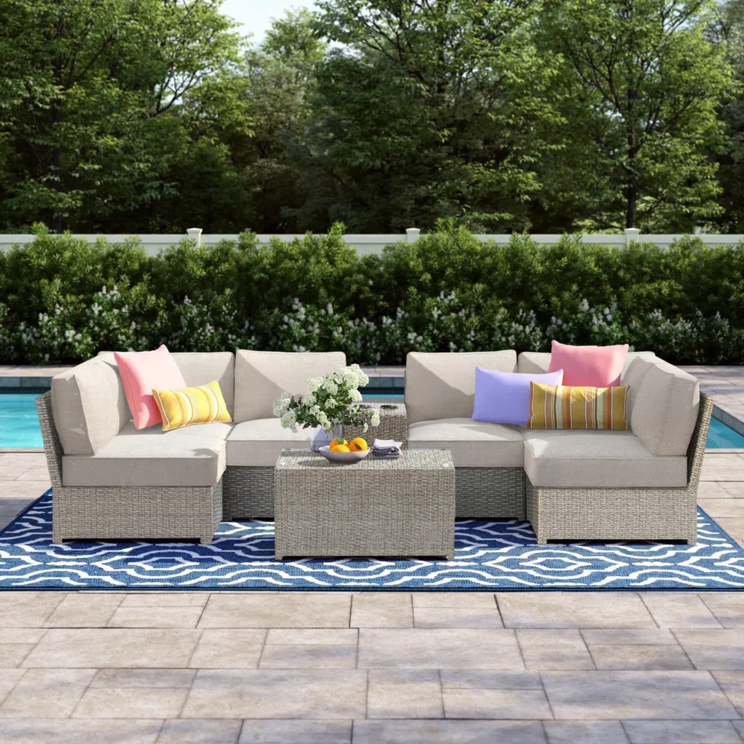 Outdoor Sofa Set HDPE Wicker Gray 8 Piece Aluminum Frame Seats 6