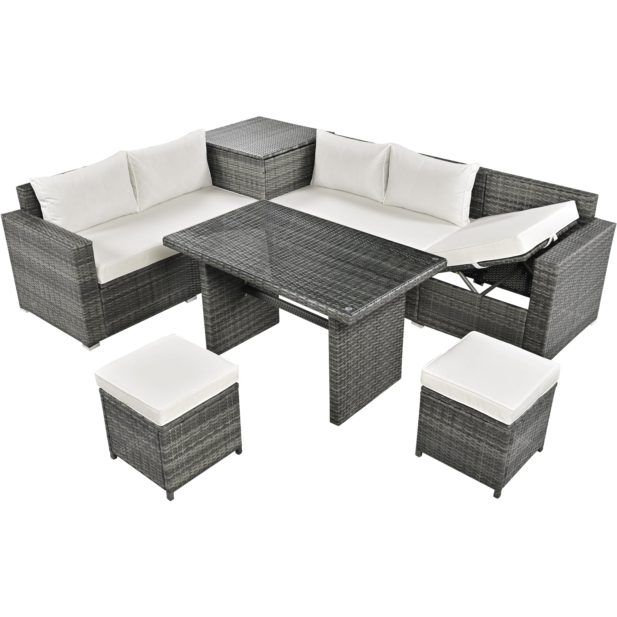 Outdoor 6-Piece All Weather PE Rattan Sofa Set, Garden Patio Wicker Sectional