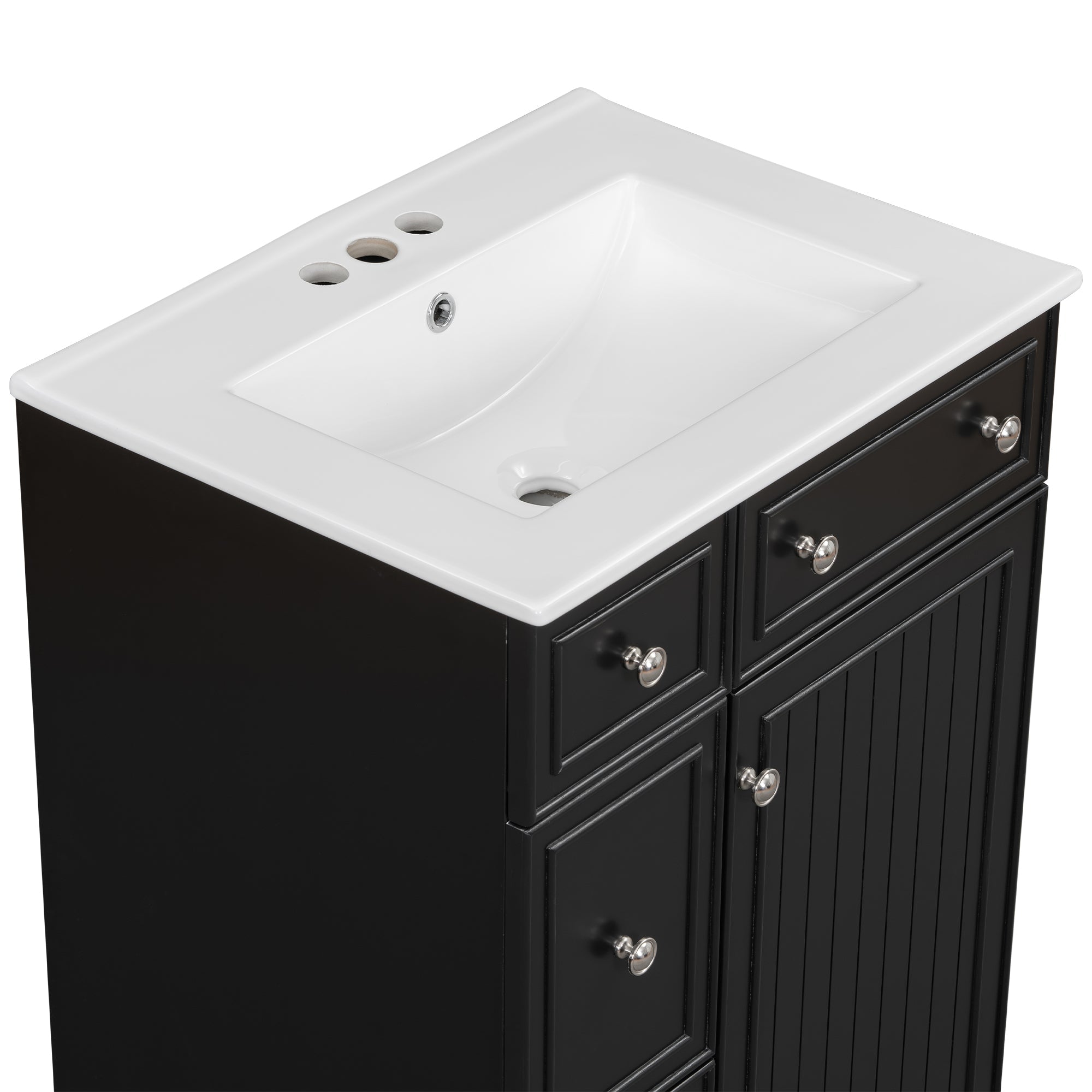 Transitional Bathroom Vanity Cabinet with Ceramic Sink, 24-Inch, Black, Solid...