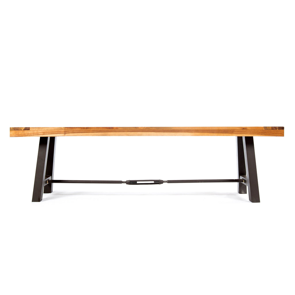 Outdoor Bench Acacia Wood Teak Slat Design Weather-Resistant 63x14.5x17.75 In