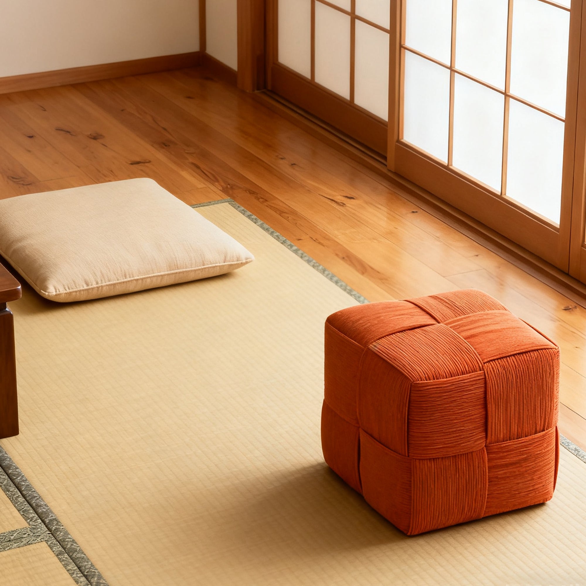 Brown Square Corduroy Ottoman Foot Rest with Woven Design and High-Resilience
