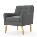Accent Chair Mid-Century Charcoal Fabric Tufted Back Wood Legs 25x30x31 In