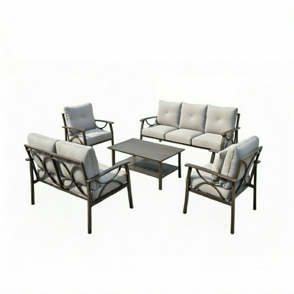 5 Piece Outdoor Patio Set Steel Seats 7 Gray
