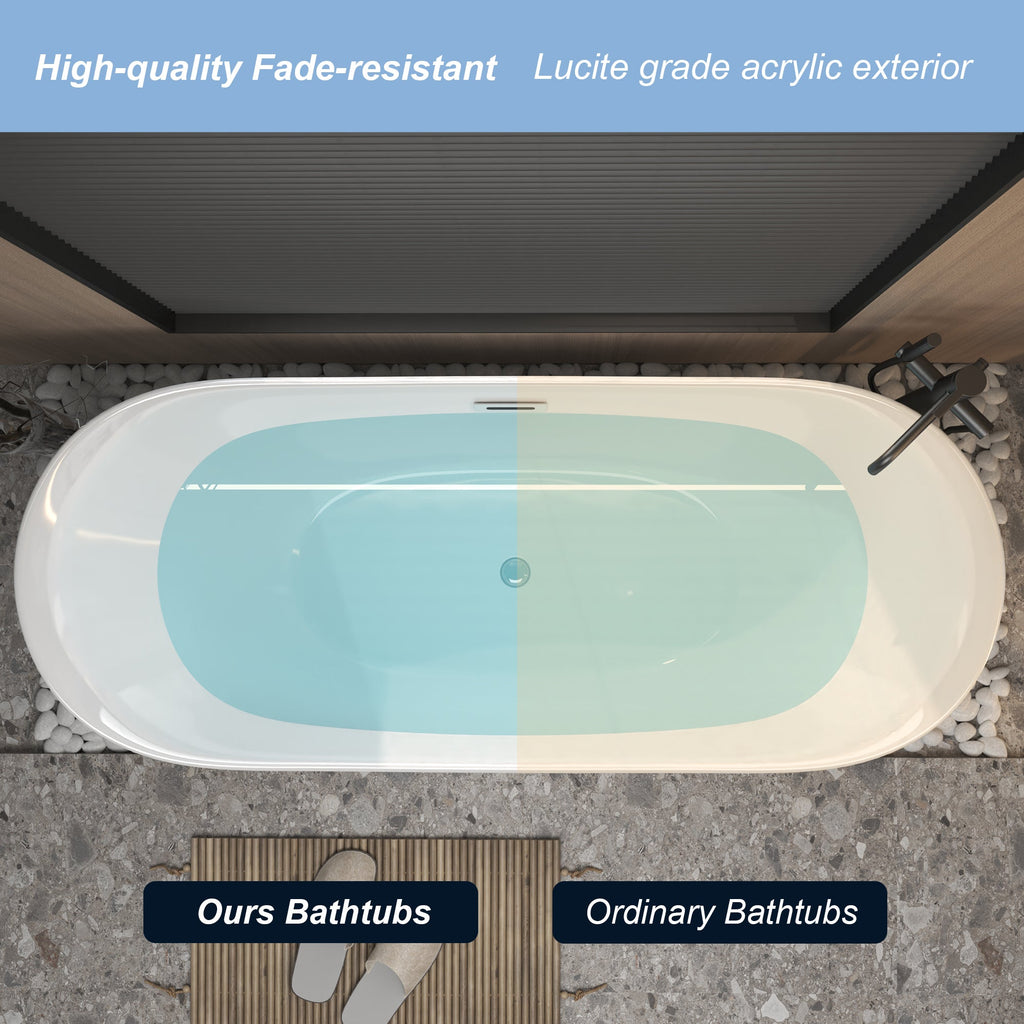 Modern Acrylic Freestanding Tub, Gloss White, Chrome Overflow and Pop-Up Drain