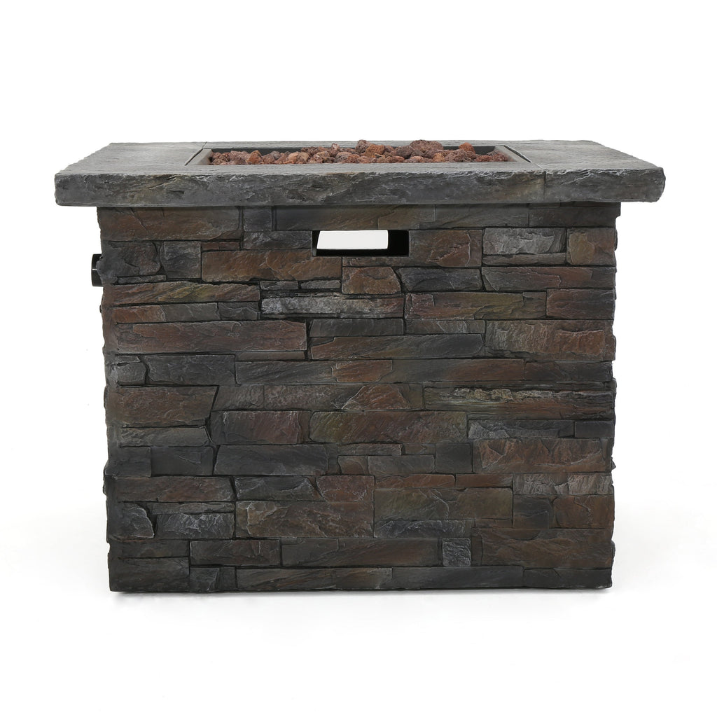 33 in Square MGO Fire Pit 40,000 BTU, Stone Gray Finish with Built-In Tank Space