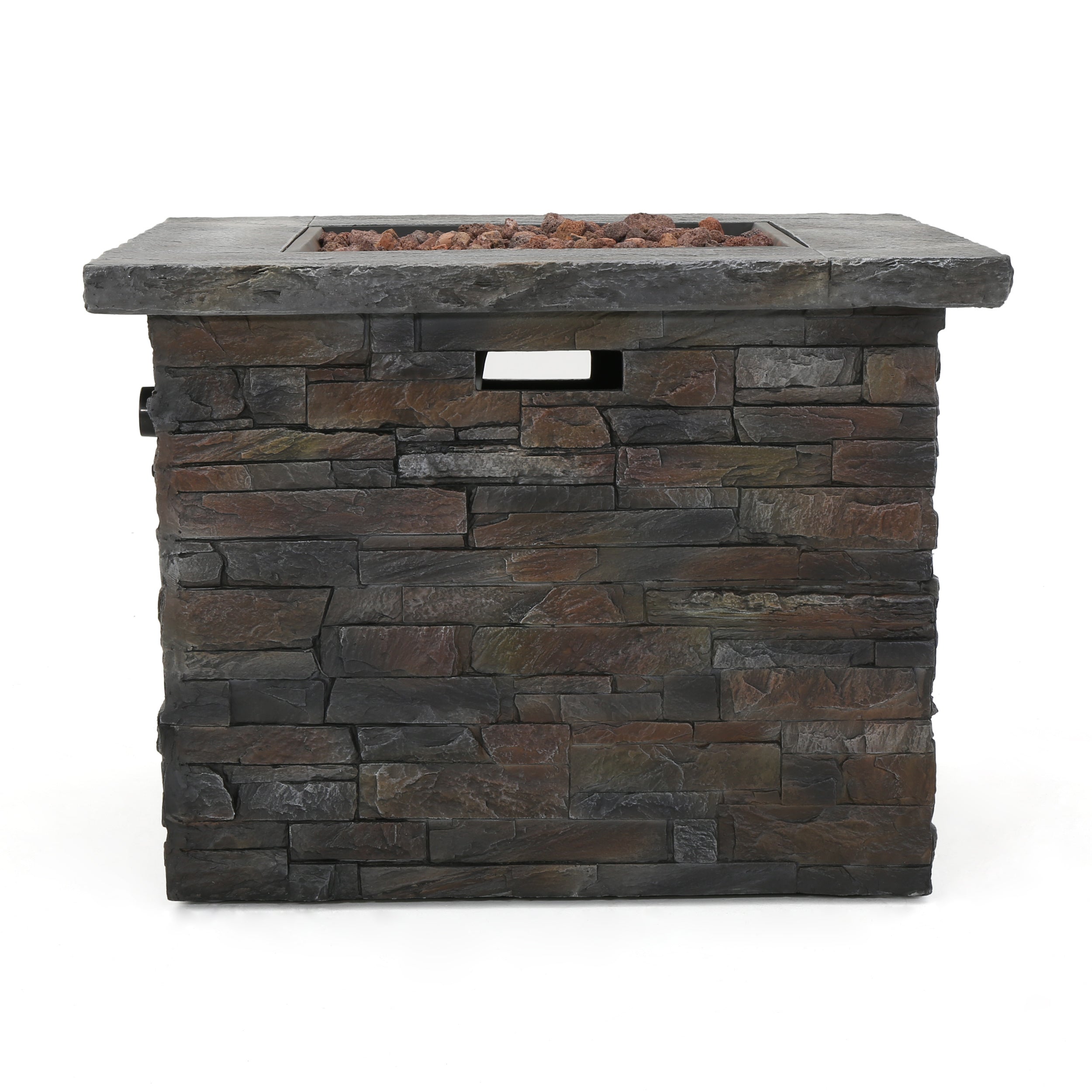 33 in Square MGO Fire Pit 40,000 BTU, Stone Gray Finish with Built-In Tank Space
