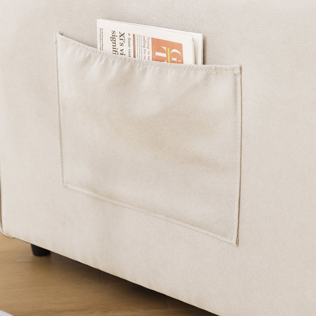 Sofa Bed Futon Tufted 3-in-1 Beige Pull-Out Sleeper Cup Holders 55 In