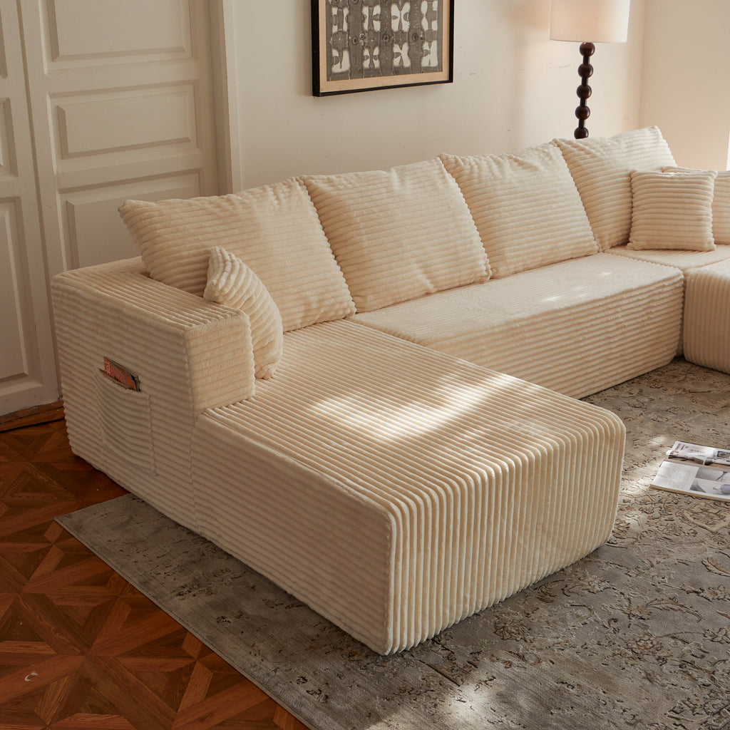 Sectional Sofa U-Shape Cloud Modular Beige 4 Seat 134 In No Assembly