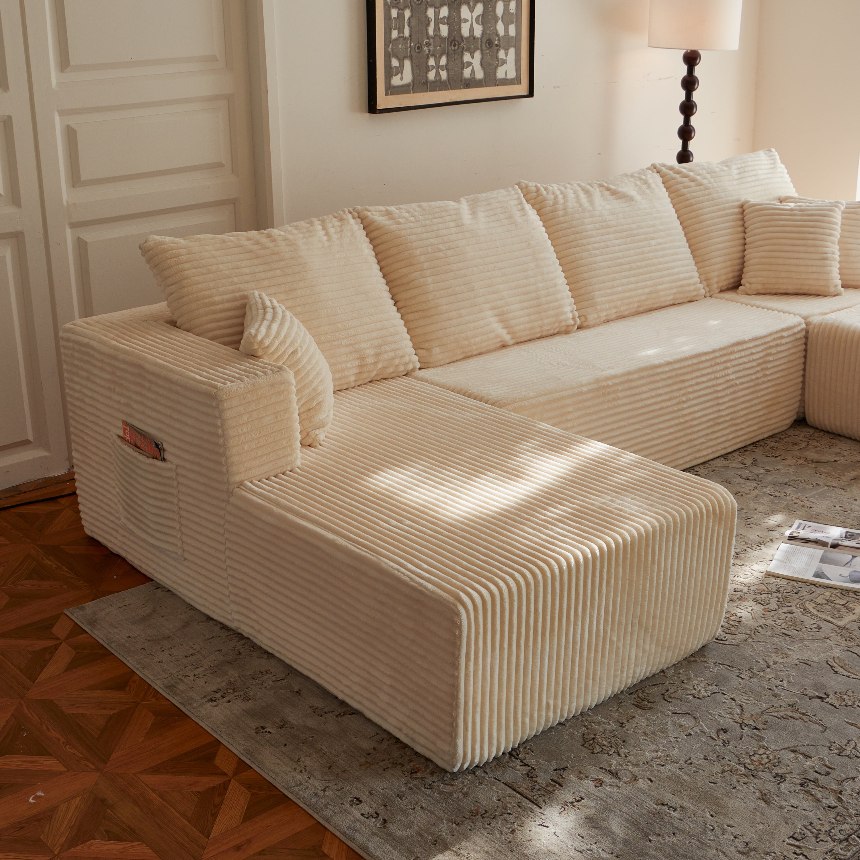 Sectional Sofa U-Shape Cloud Modular Beige 4 Seat 134 In No Assembly