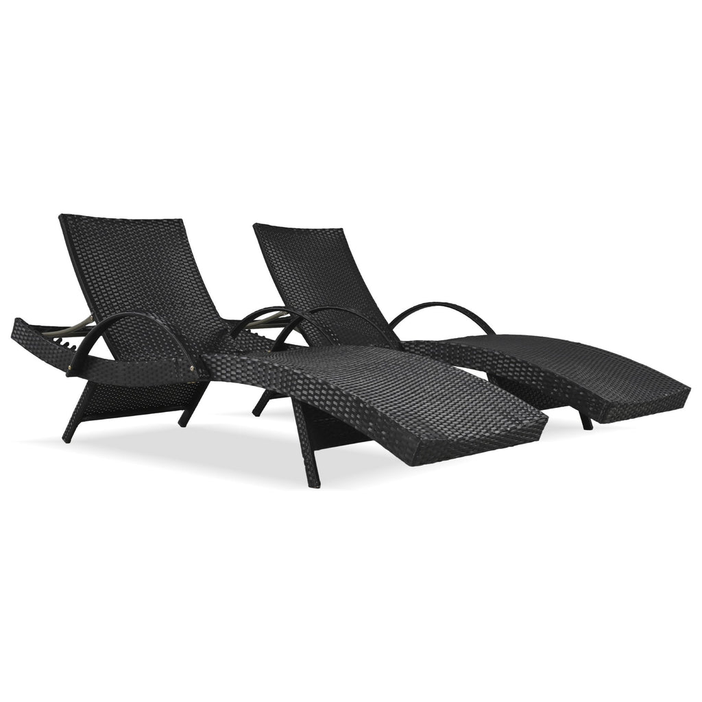 2-Piece Wicker Chaise Lounge Set w/ Pull-Out Table 5-Position 470lb