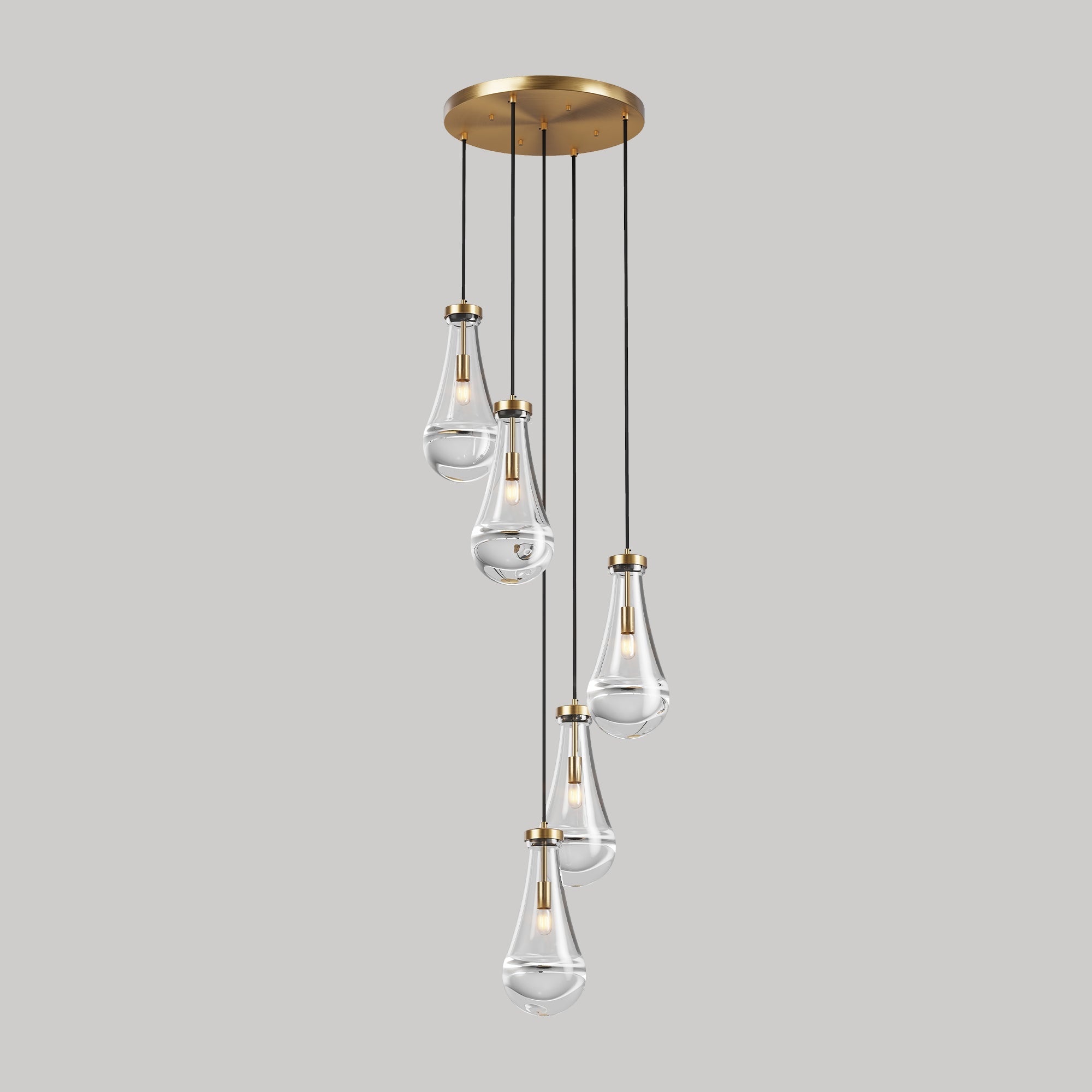 Chandelier 5-Light Cluster Pendant Brass High Ceiling Adjustable E12