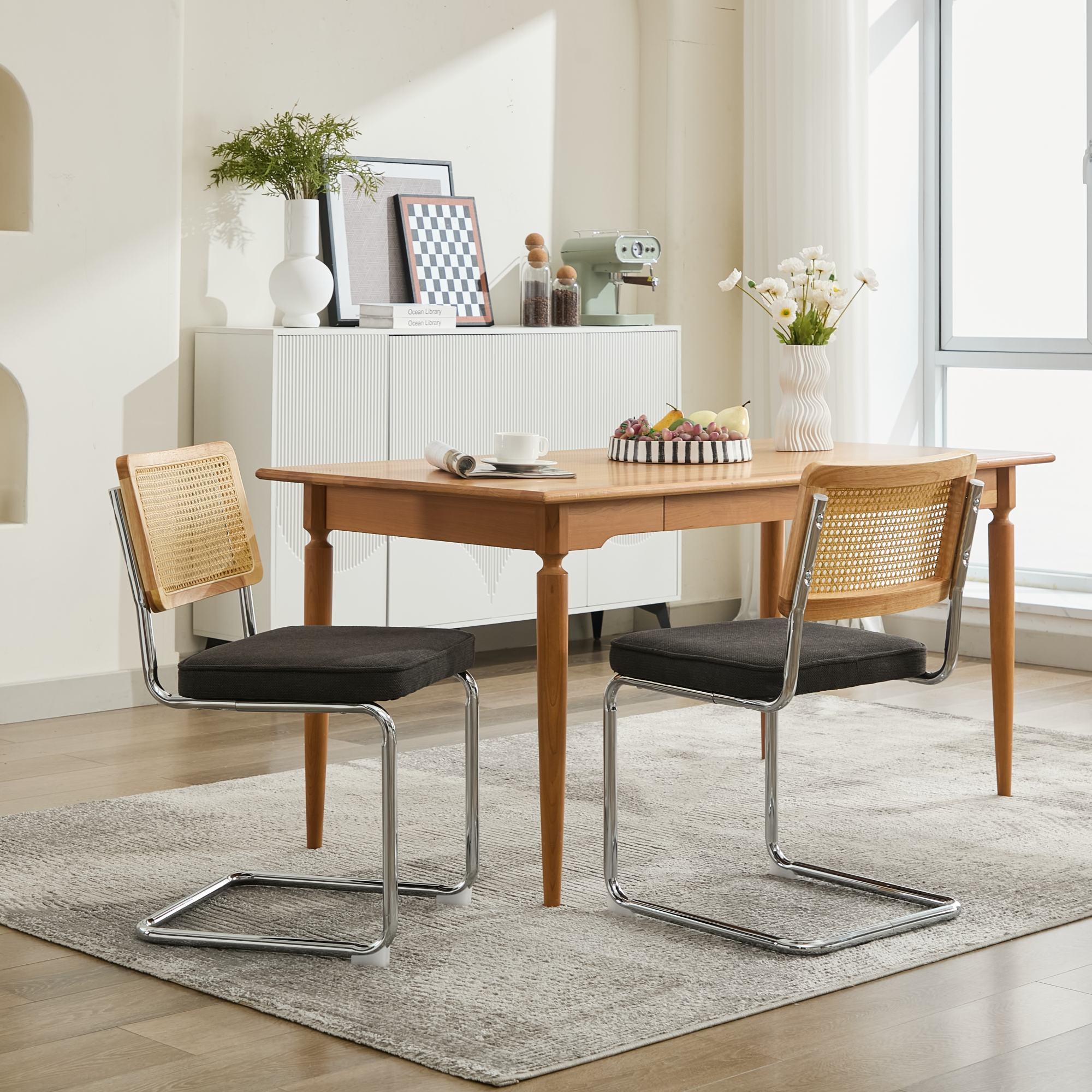 Mid Century Modern Dining Chairs Set of 2, Velvet Accent Chairs with Natural