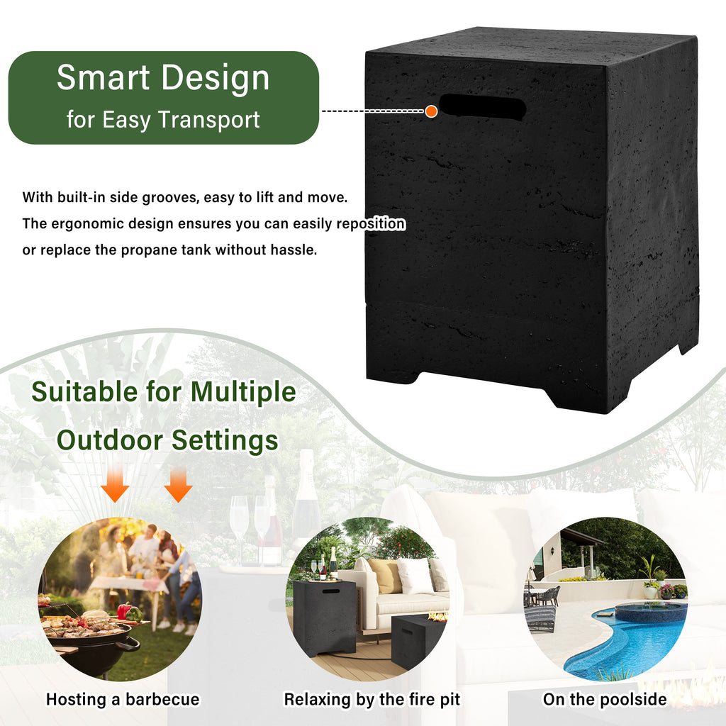 Propane Fire Pit Square MGO 40000 BTU 24" with Side Table Cover