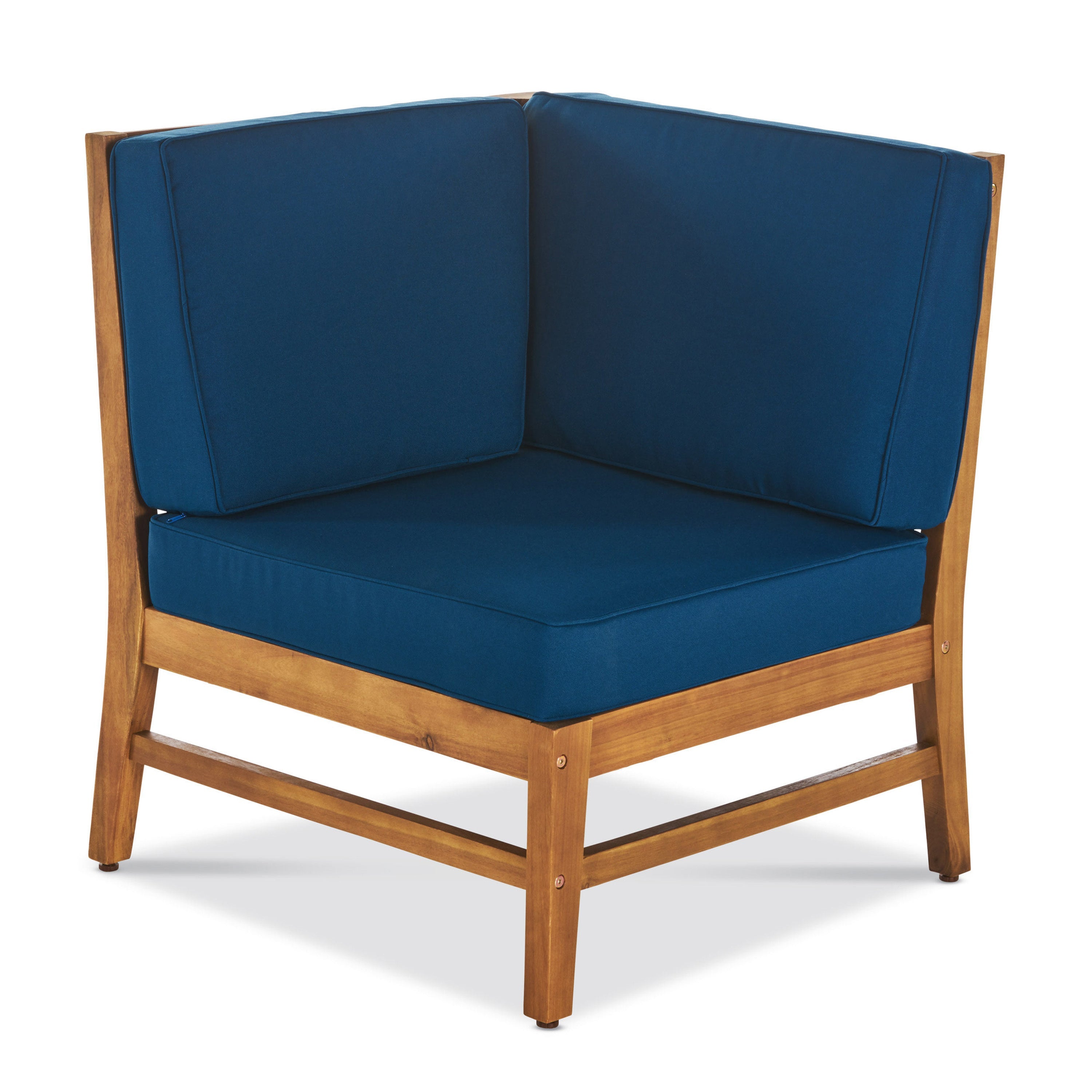 PERLA 6-Piece Outdoor Sectional Sofa Set, Acacia Wood Frame, Blue Cushions